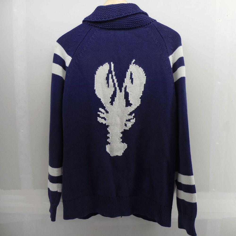 J. Crew Factory Navy and White Lobster-Back Zip-Up Sweater